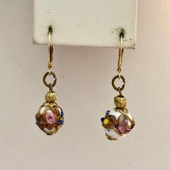 Italian Venetian Wedding Cake Glass Beaded Drop Earrings - Picture 3 of 5
